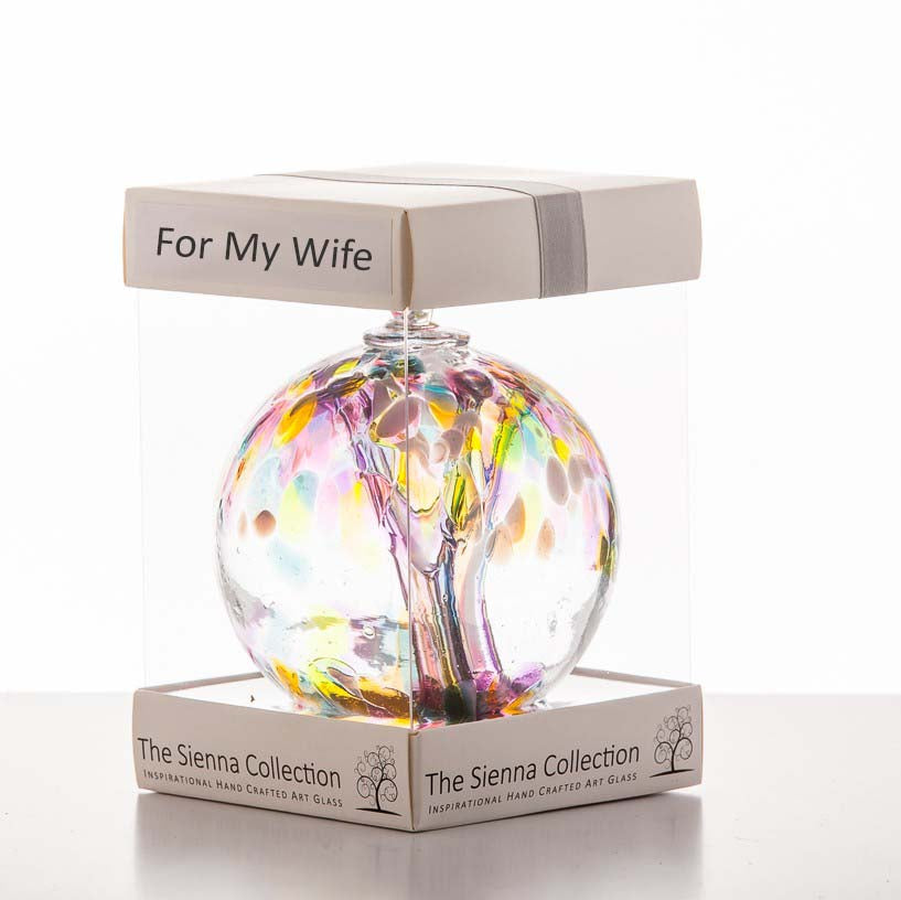 sienna glass 10cm Spirit Ball - For My Wife - Multicoloured Pink