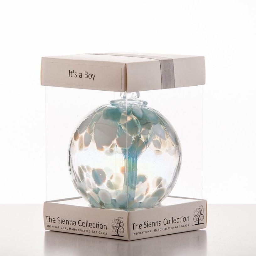 sienna glass 10cm Spirit Ball - 'It's a Boy ' - Pastel Blue