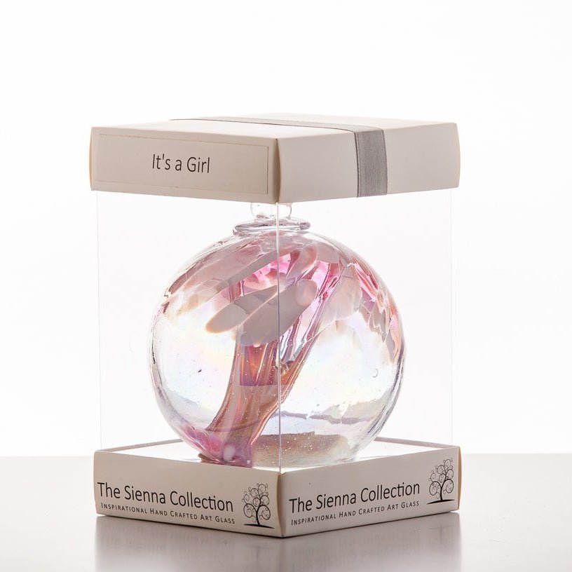 sienna glass 10cm Spirit Ball - 'It's a Girl ' - Pastel Pink