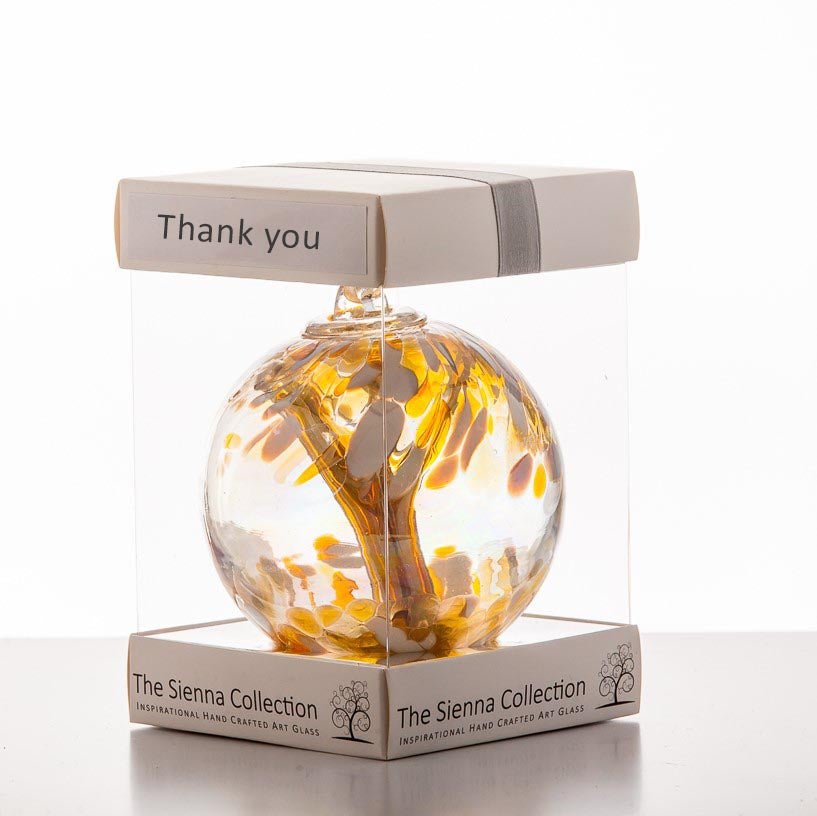 sienna glass 10cm Spirit Ball - Thank You - Pastel Gold