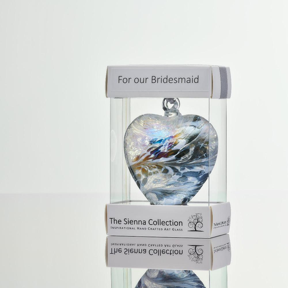 sienna glass 8cm Friendship Heart - For Our Bridesmaid - Pastel Silver