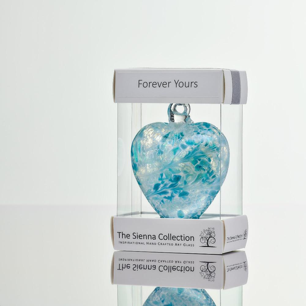 sienna glass 8cm Friendship Heart - Forever Yours - Pastel Blue