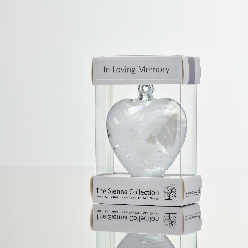sienna glass 8cm Friendship Heart - In Loving Memory - White