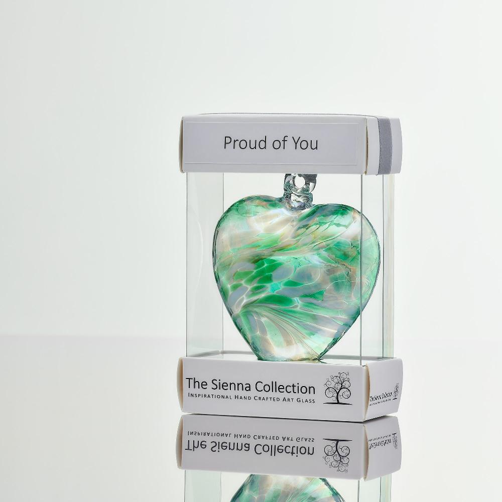 sienna glass 8cm Friendship Heart - Proud of You - Green