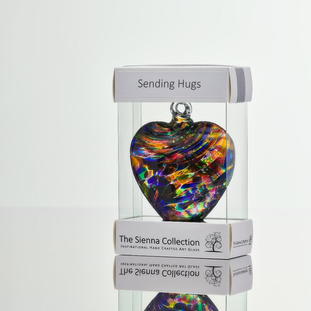 sienna glass 8cm Friendship Heart - Sending Hugs - Multicoloured
