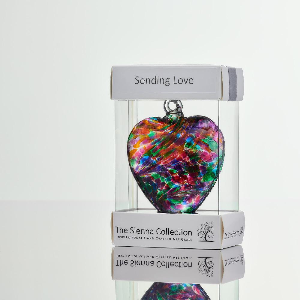 sienna glass 8cm Friendship Heart - Sending Love - Multicoloured Turquoise