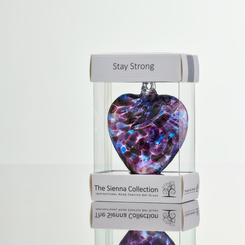 sienna glass 8cm Friendship Heart - Stay Strong - Purple & Blue