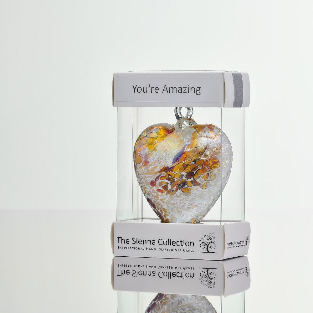 sienna glass 8cm Friendship Heart - You're Amazing - Pastel Gold