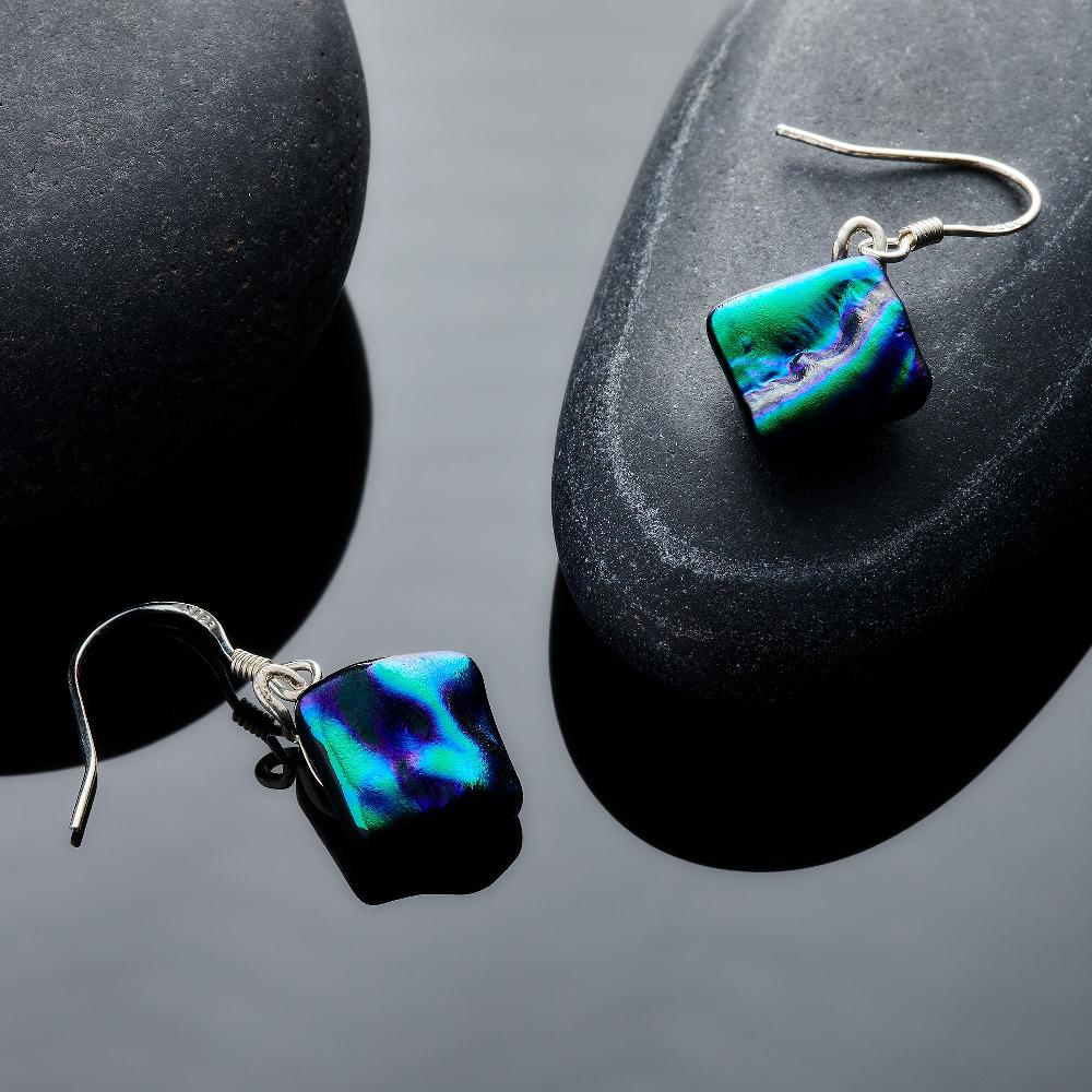sienna glass Dichroic Jewellery - Earrings - Midnight Blue & Dark Green