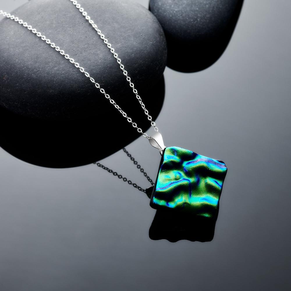 sienna glass Dichroic Jewellery - Necklace - Light Green & Turquoise Blue