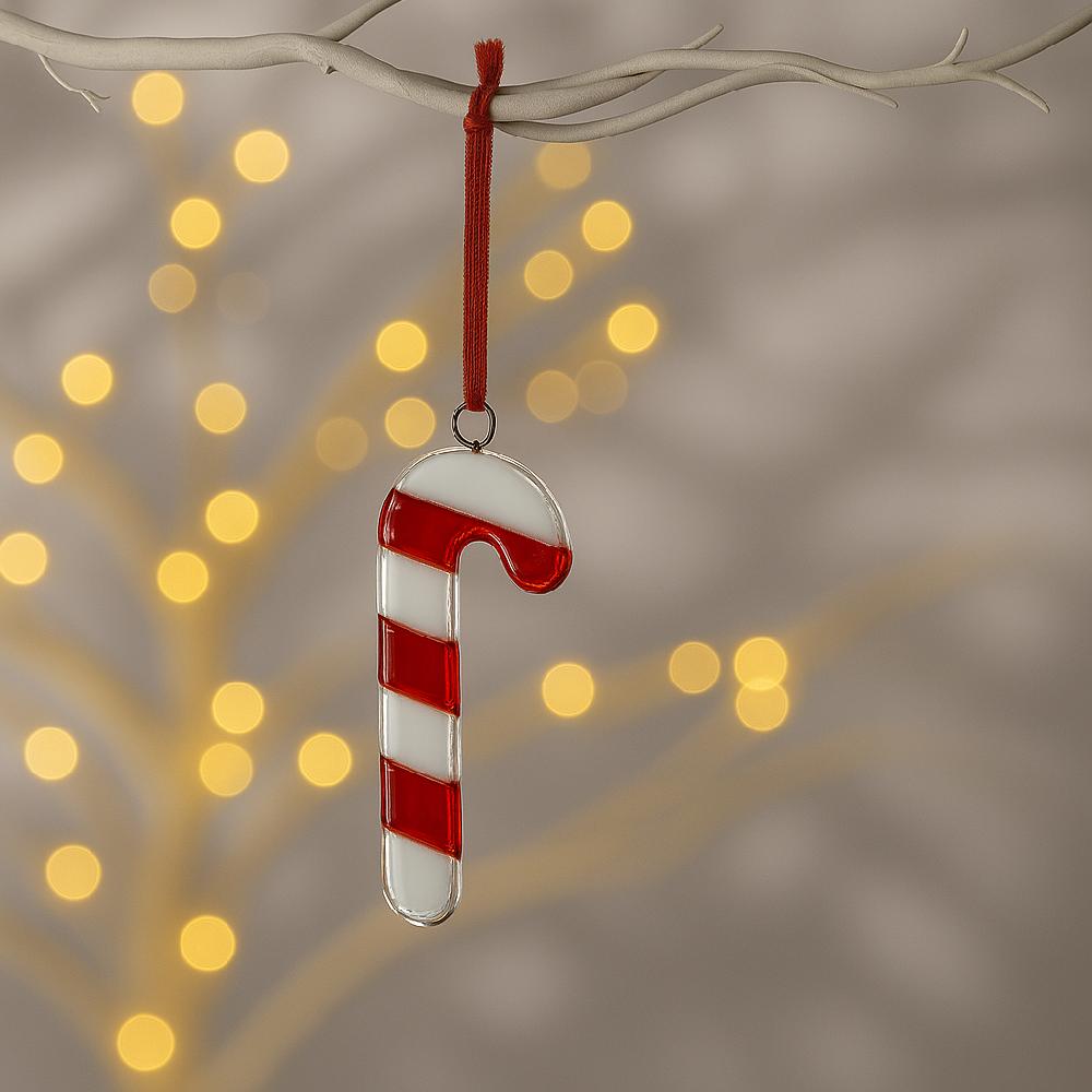sienna glass Fused Glass Christmas Tree Ornament - Candy Cane