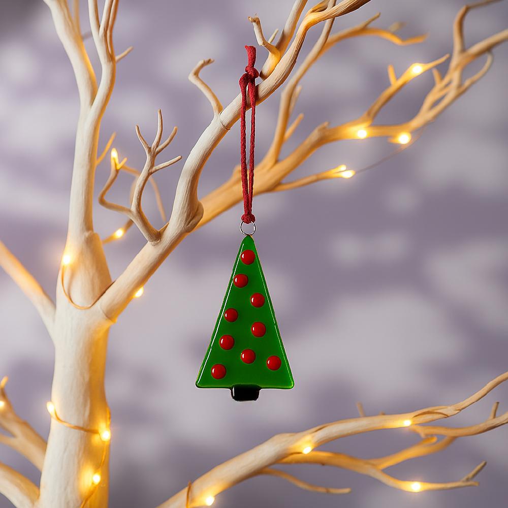 sienna glass Fused Glass Christmas Tree Ornament - Christmas Tree - Green/Red
