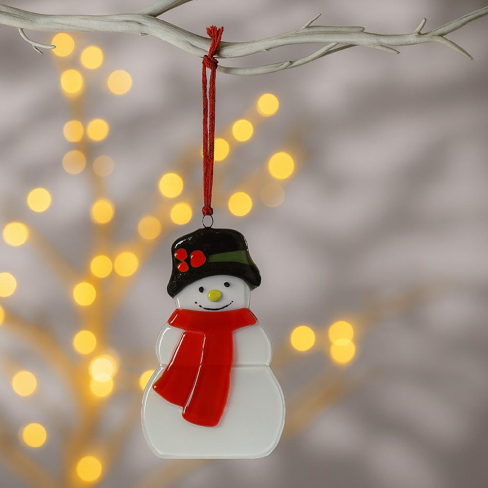 sienna glass Fused Glass Christmas Tree Ornament - Snowman