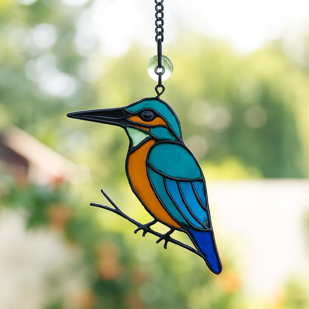 sienna glass Hanging Stained Glass Bird - King Fisher