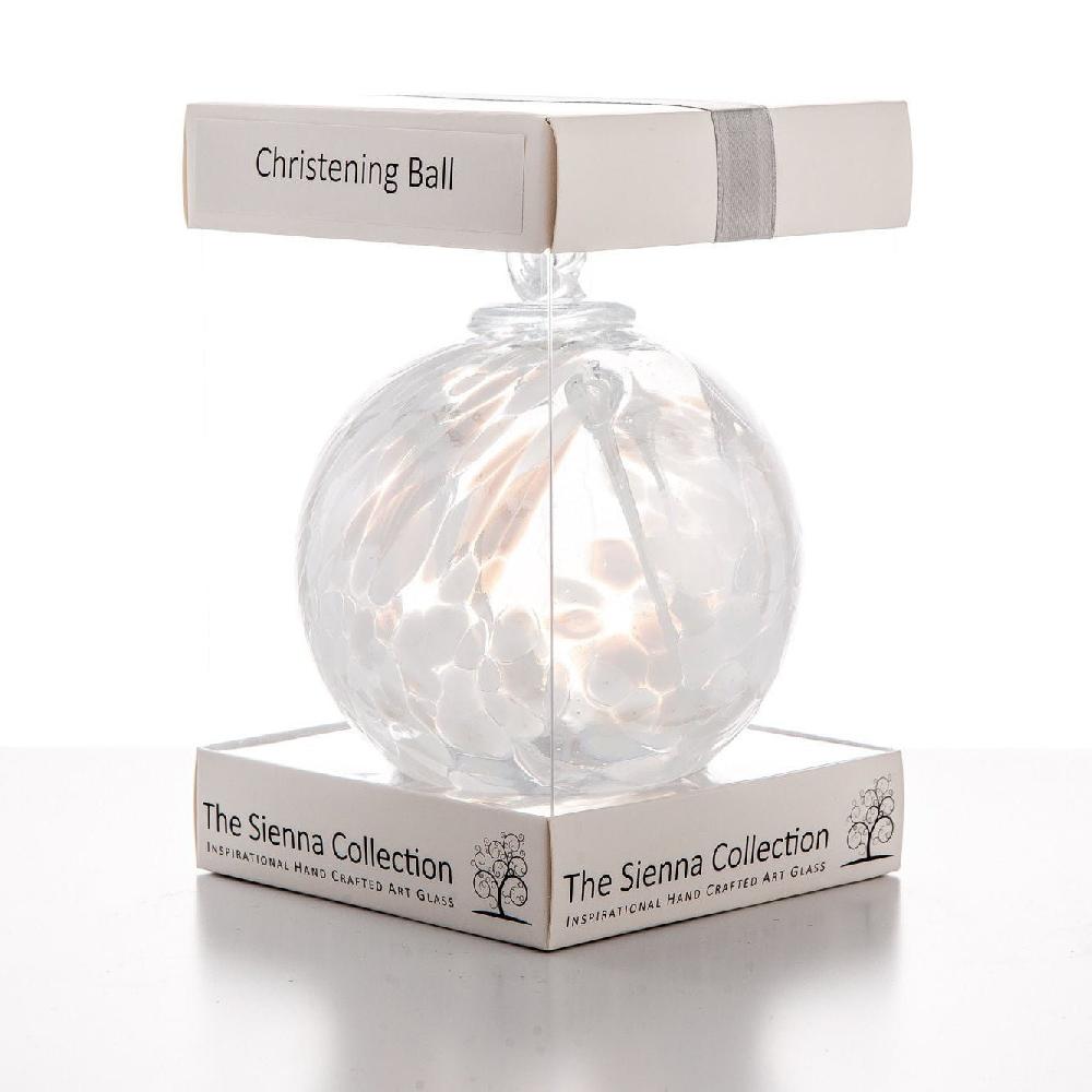 sienna glass 10cm Spirit Ball - Christening - White