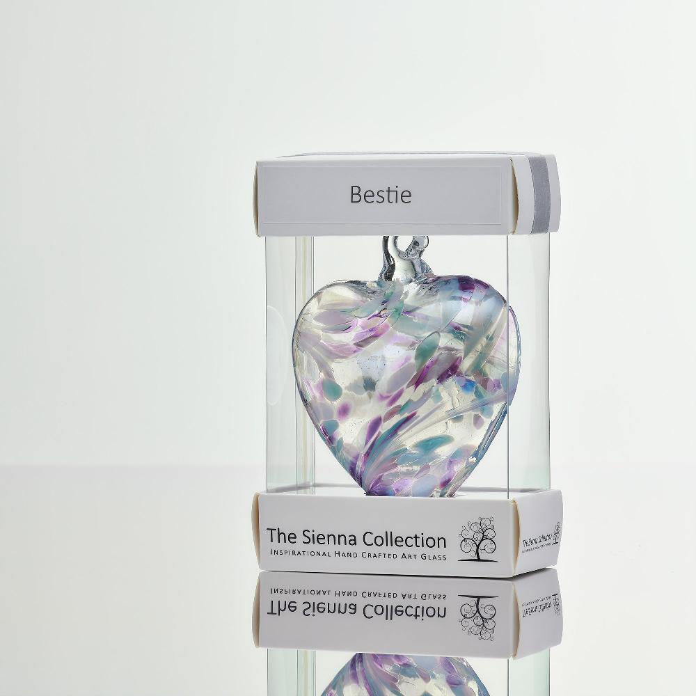 sienna glass 8cm Friendship Heart - Bestie - Pearl