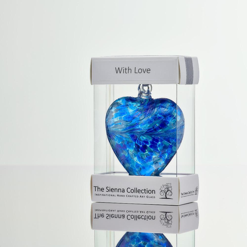 sienna glass 8cm Friendship Heart - With Love - Blue