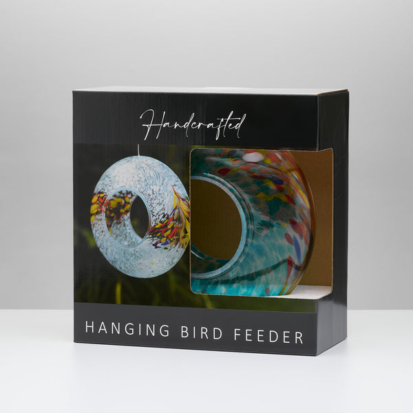 Sienna Glass Hanging Bird Feeder - Teal
