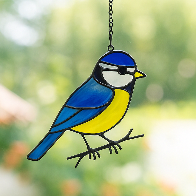 sienna glass Hanging Stained Glass Bird - Blue Tit