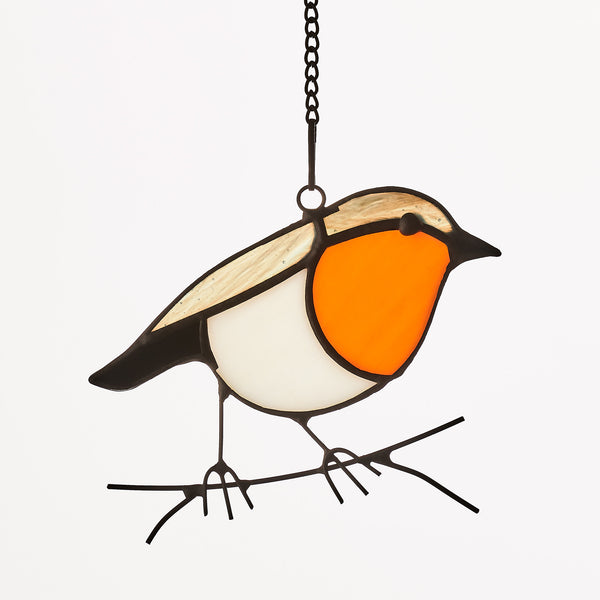 Sienna Glass Hanging Stained Glass Bird - Robin