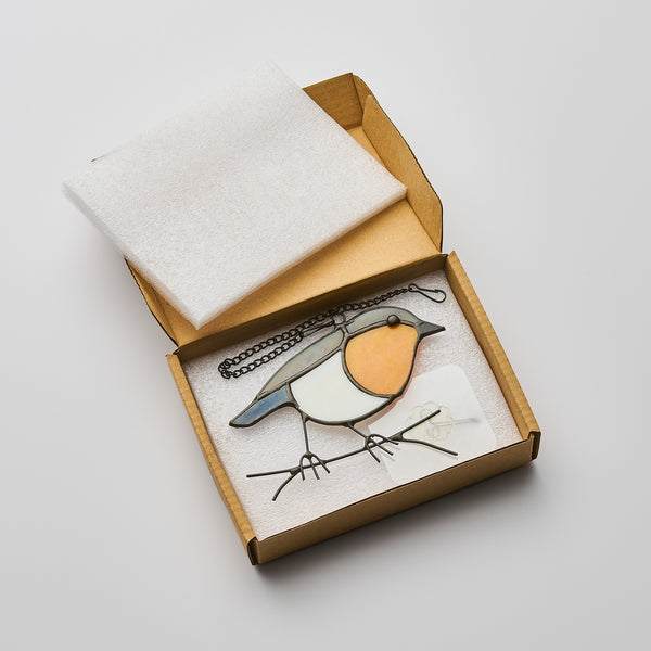 Sienna Glass Hanging Stained Glass Bird - Robin