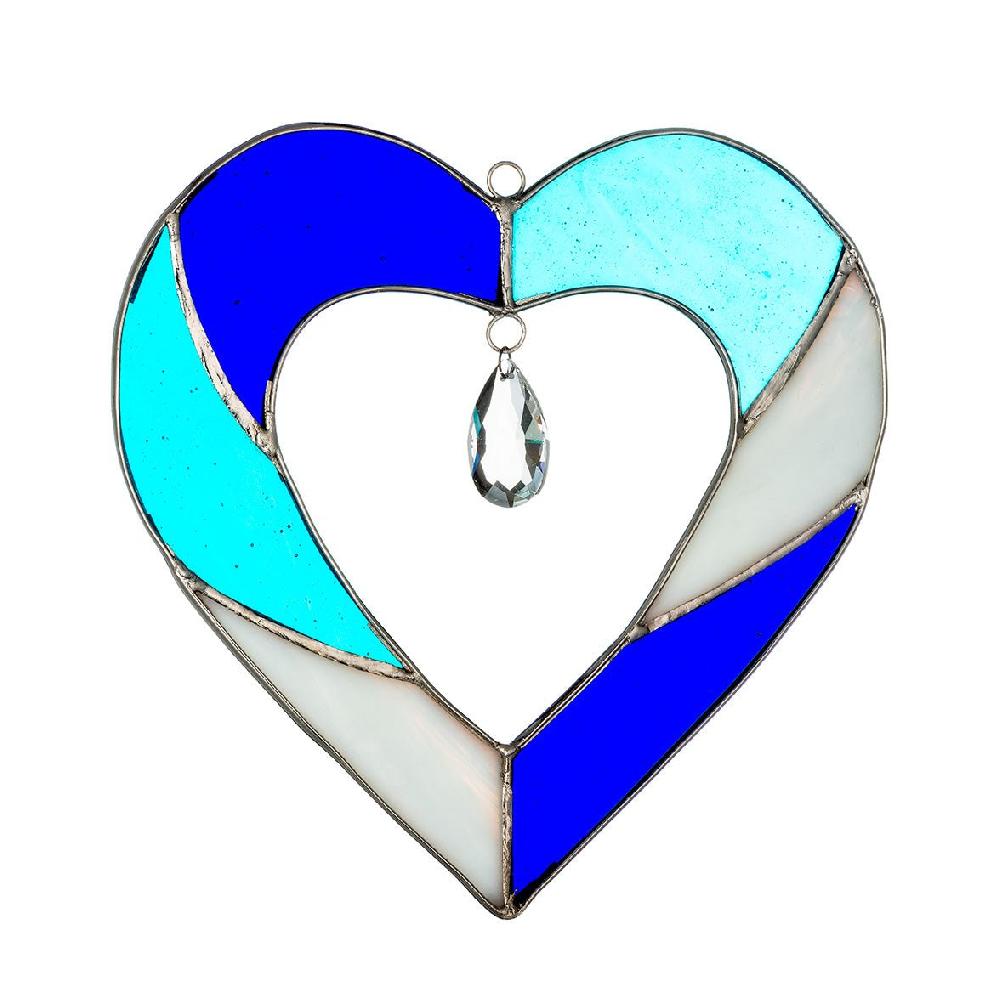 sienna glass Hanging Stained Glass Heart - Blue