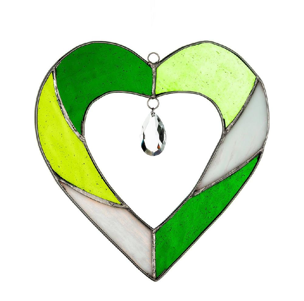 sienna glass Hanging Stained Glass Heart - Green