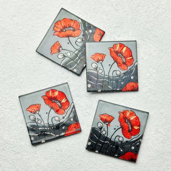 Sienna Glass Set Of 4 Coasters - Wild Poppy