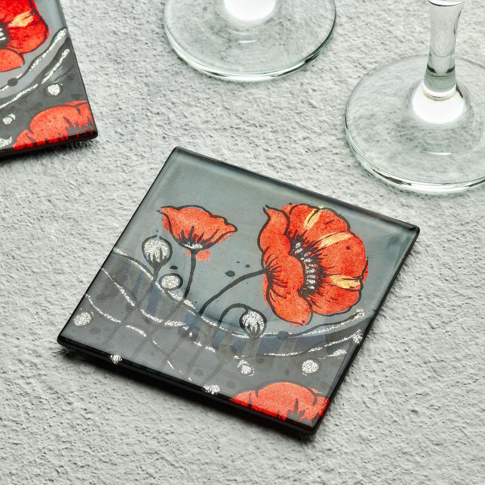 sienna glass Set of 4 Coasters - Wild Poppy