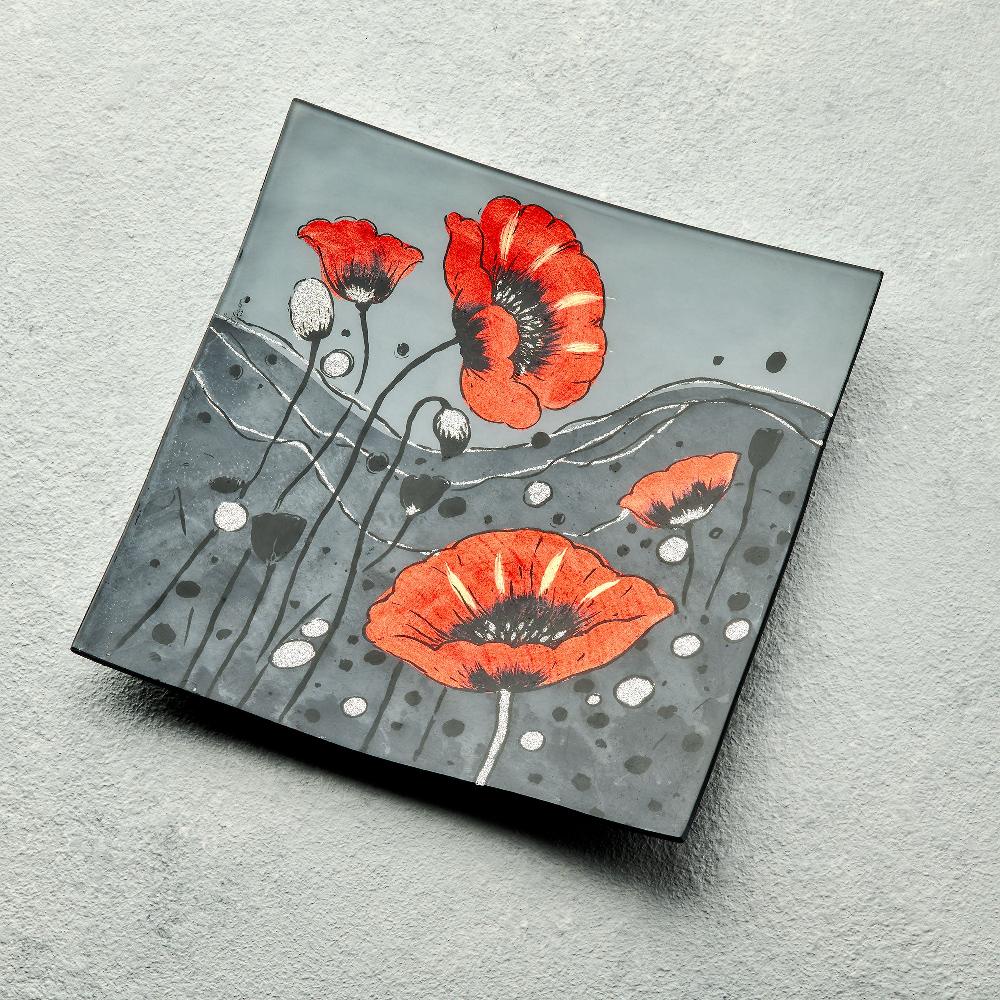 sienna glass Square Plate - Wild Poppy