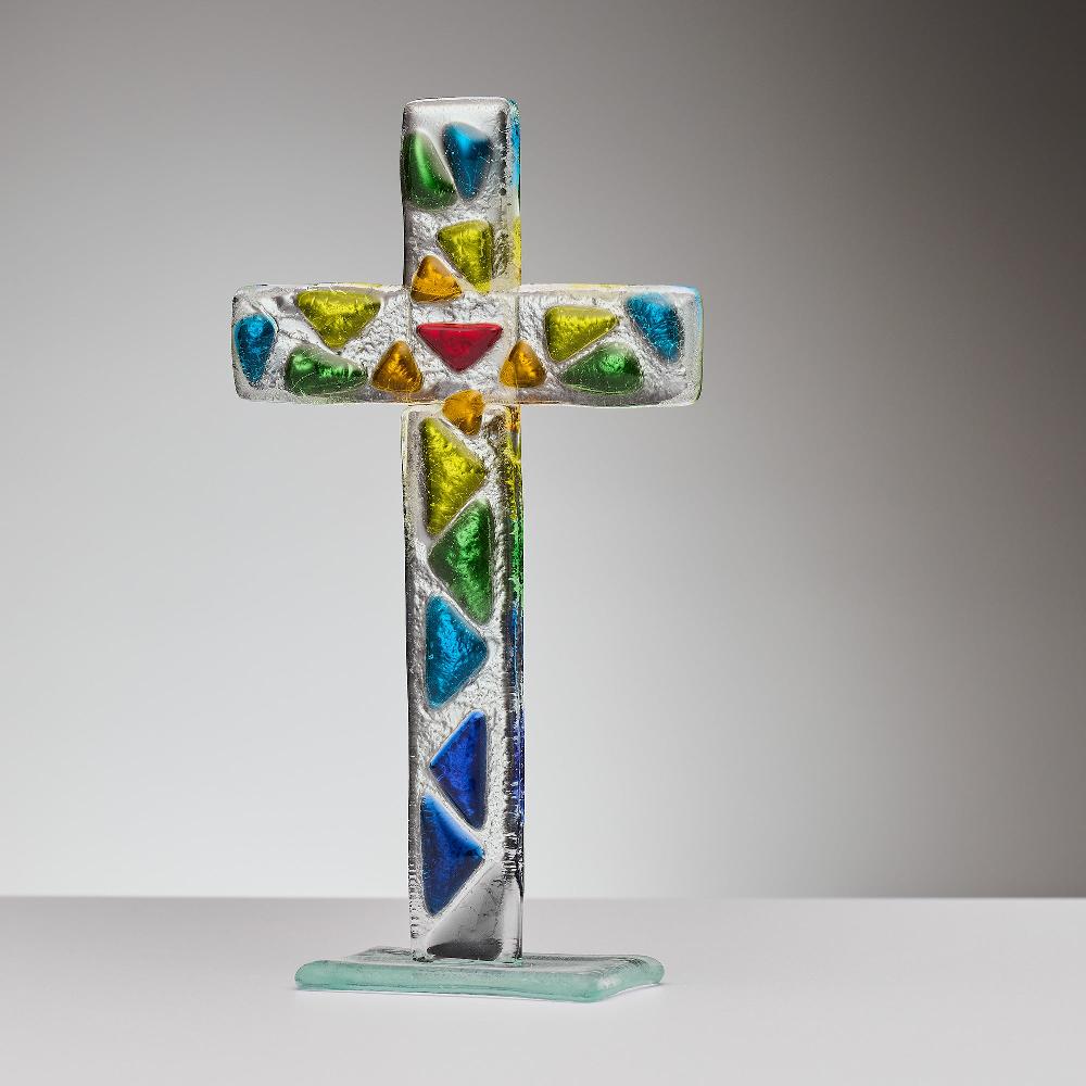 sienna glass Standing Cross - Multicoloured Two