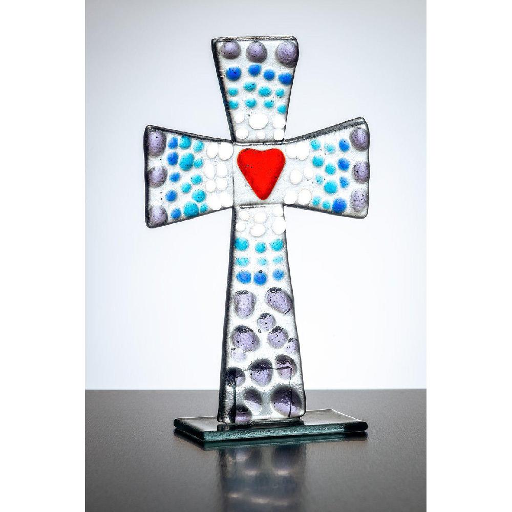 sienna glass Standing Glass Cross - Purple & Blue