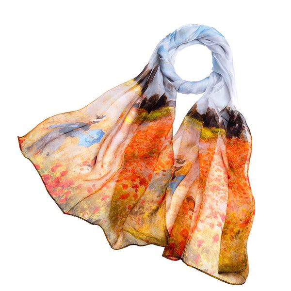 signare Claude Monet Poppy field - 100% Pure Silk Scarf