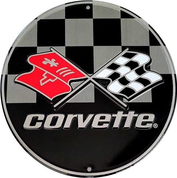 signs 4 fun Chevy Corvette Checkered 12 inch Round Sign
