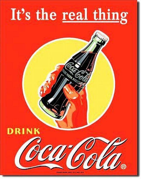 signs 4 fun Coke Bottle w/Hand Real Thing Metal Tin Sign