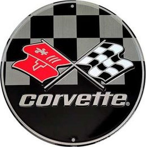signs 4 fun Corvette Checkered Flag 24 inch Large Round Sign