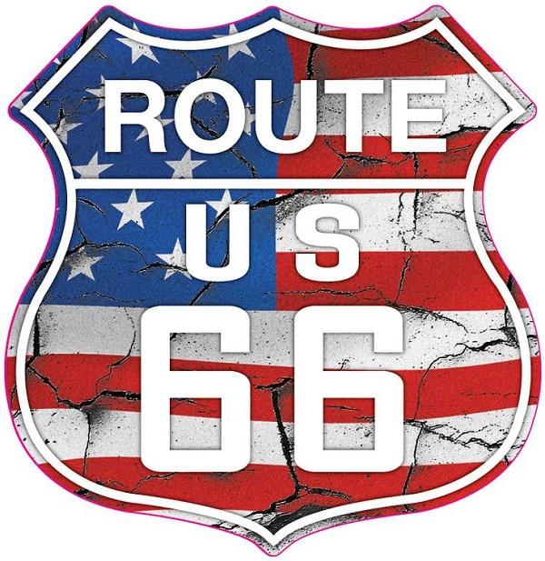 signs 4 fun Route 66 US Hwy Shield With Flag Sm Sticker