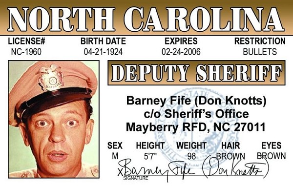 signs 4 fun Barney Fife ID