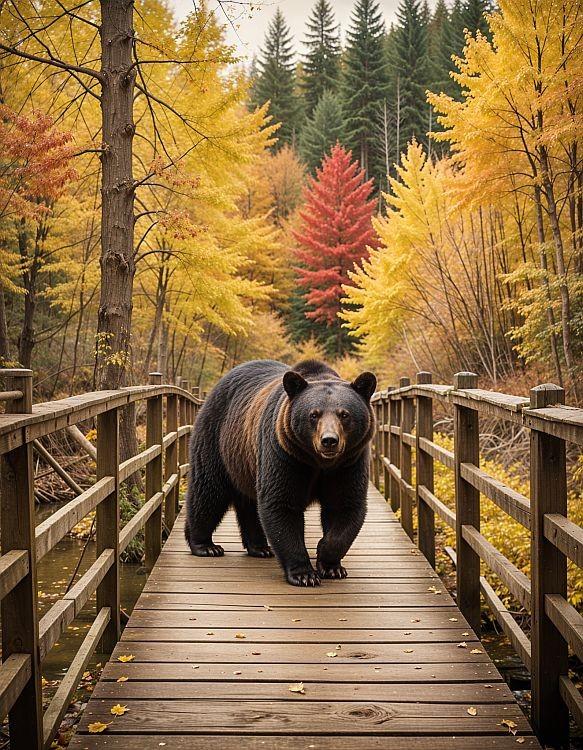 signs 4 fun Bear Autumn Bridge Magnet