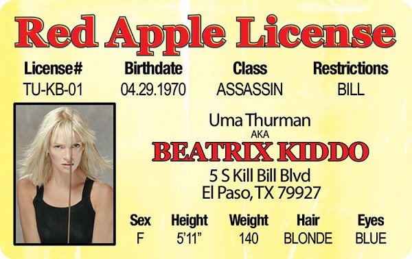 signs 4 fun Beatrix Kiddo (Uma Thurman in Kill Bill)
