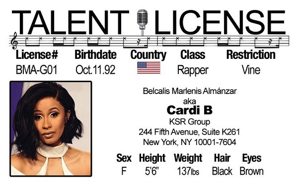 signs 4 fun Cardi B Driver's License