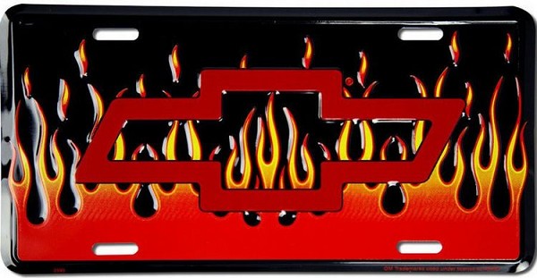 signs 4 fun Chevy Flame Black License Plate