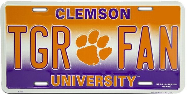signs 4 fun Clemson Tiger Fan License Plate