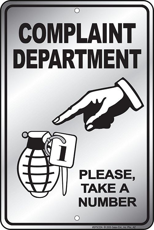 signs 4 fun Complaint Department Sm. Parking Sign