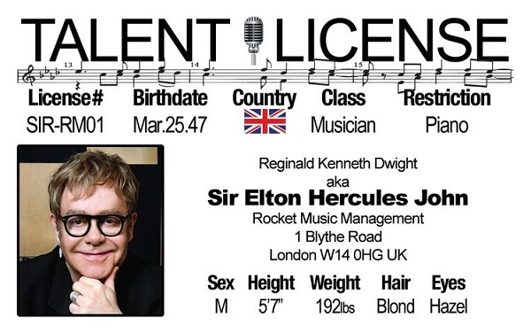 signs 4 fun Elton J Driver's License