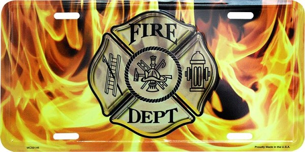 signs 4 fun Fire Dept w/Flames License Plate