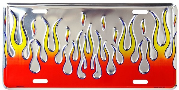 signs 4 fun Flames Polished License Plate