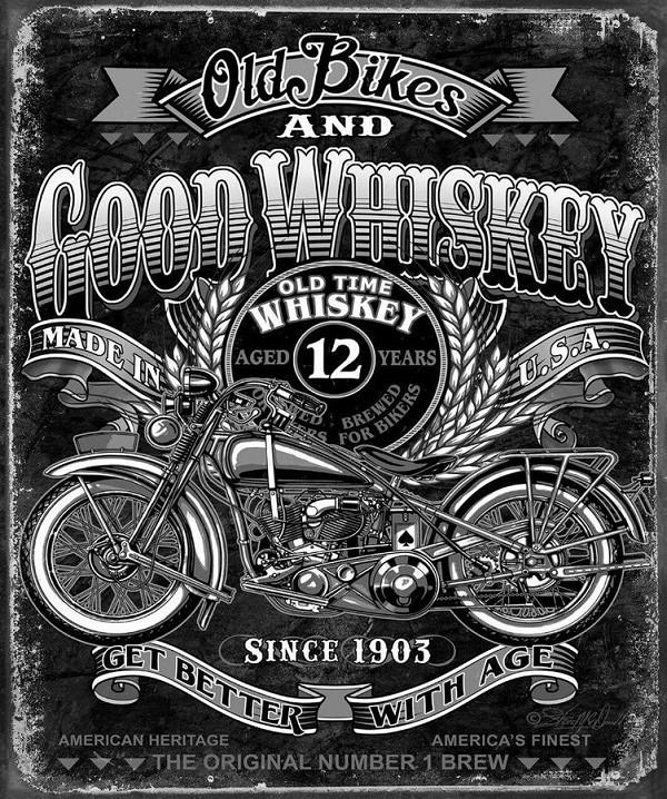 signs 4 fun Good Whiskey & Bike Metal Tin Sign