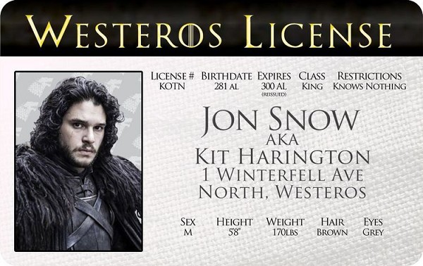 signs 4 fun GoT Jon Snow ID