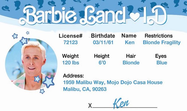 signs 4 fun Ken Barbie Movie ID